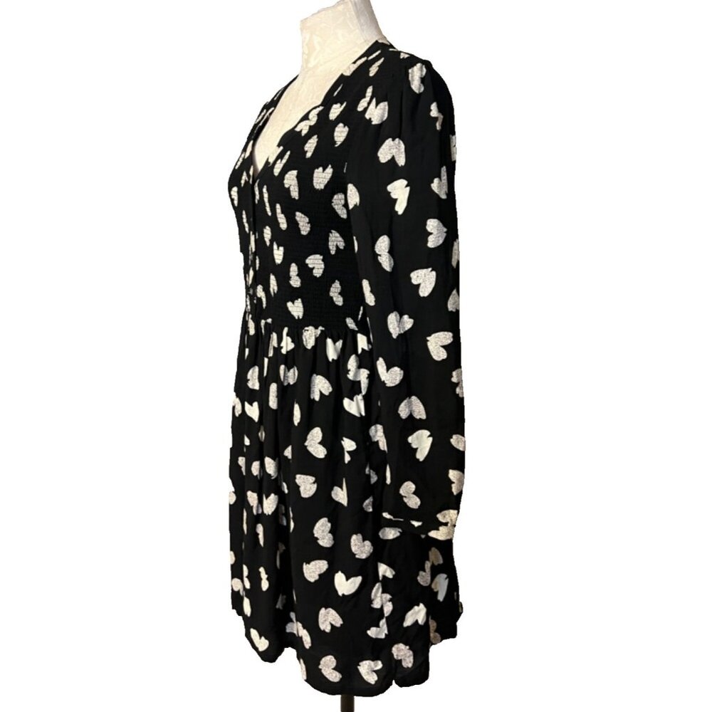 Anthropologie Maeve Dress S Small Cotton Washable Black Crean Hearts Long Sleeve - Picture 8 of 11